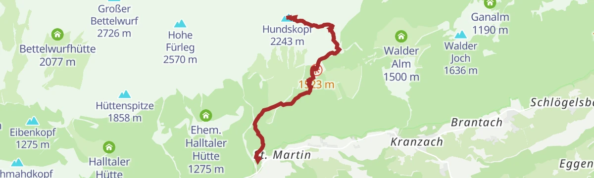 Route map: Gnadenwald - Hinterhornalm - Hundskopf